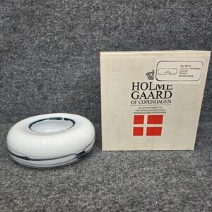 Holmegaard Atlantis ASHTRAY Michael Bang signed HG1MB 80s Denmark white blue MCM